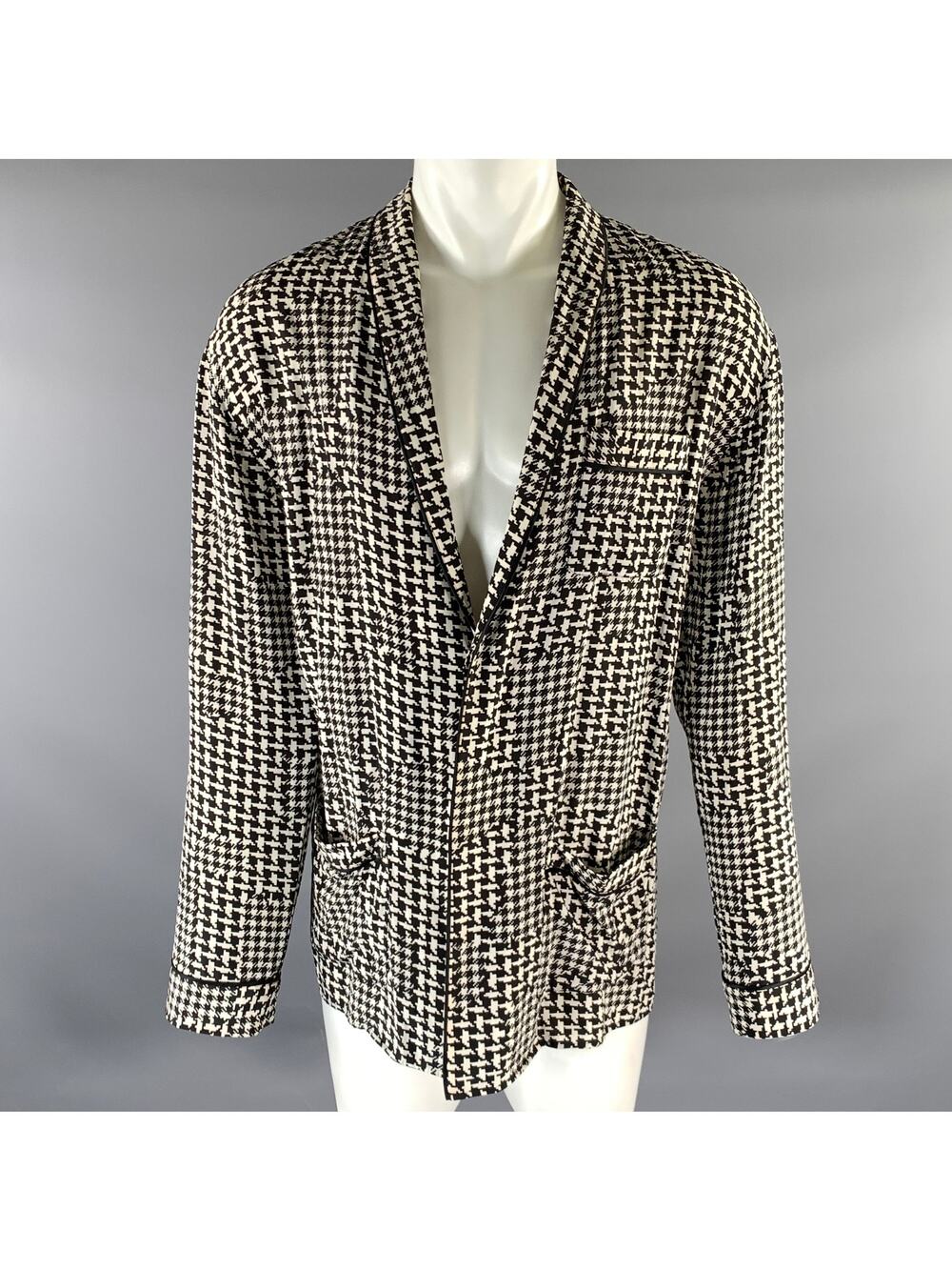 HAIDER ACKERMANN Size S Black White Houndstooth Silk Pajama Long Sleeve Shirt